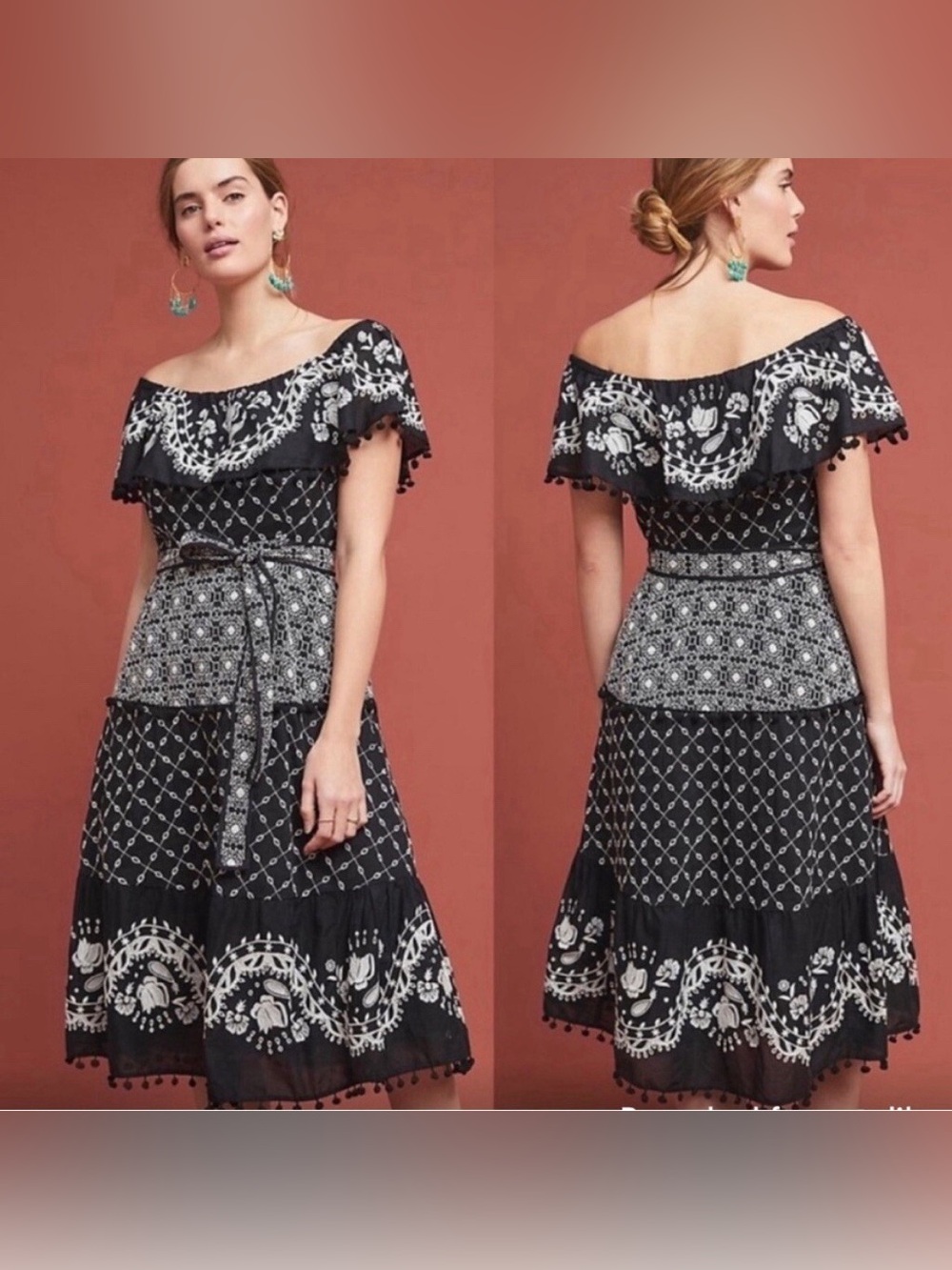 Anthropologie Marisol Off-The-Shoulder embroidered dress